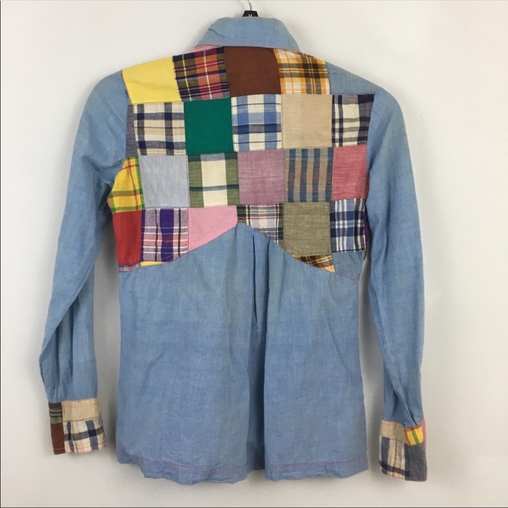 SOLD Sing & Smile patchwork denim 70's button down - Picture 3 of 3